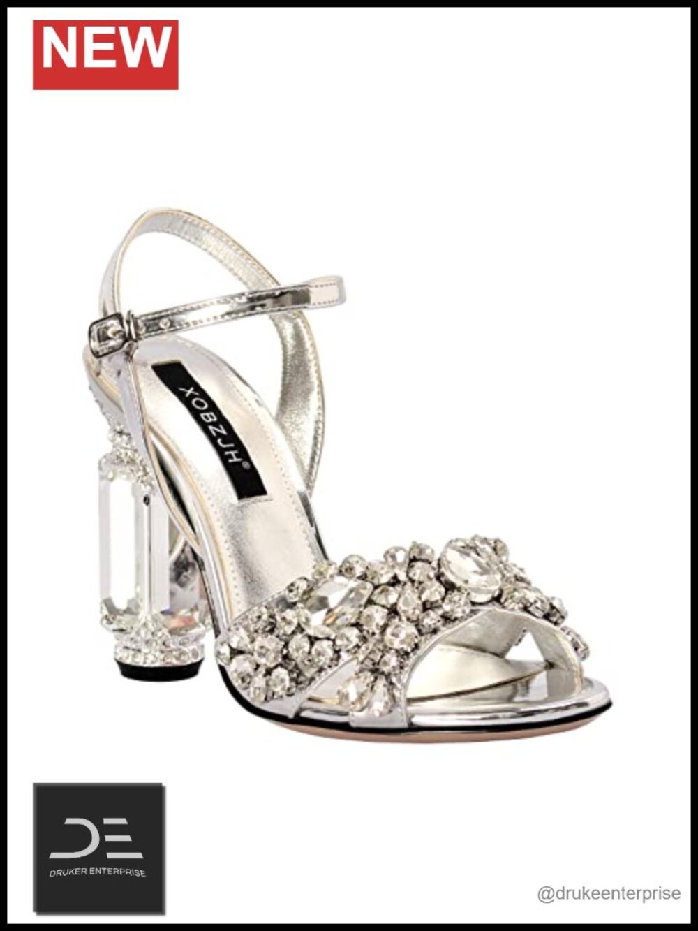 Rhinestone Heeled Sandals Ankle Strappy Evening Dress Shoes Women's Party